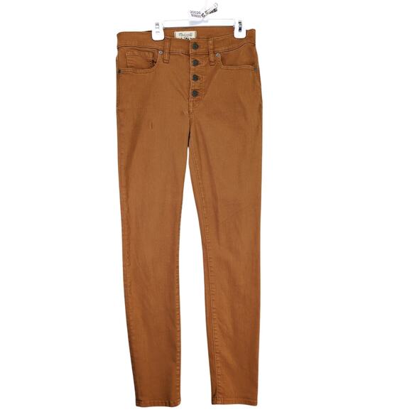 Madewell 9" Mid-Rise Skinny Jeans Button Front Sz 28 Burnt Sienna Stretch Denim - Picture 2 of 7